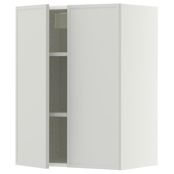[IKEA/イケア/通販]METOD メトード ウォールキャビネット 棚板/扉2枚付き, ホワイト/アスプウッデン ライトグレー, 60x37x80 cm[6](a)(09606207)｜WEBYセレクション　店