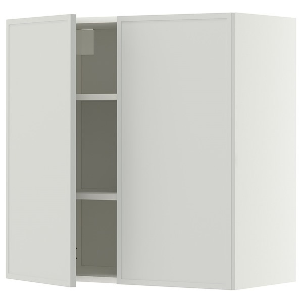 [IKEA/イケア/通販]METOD メトード ウォールキャビネット 棚板/扉2枚付き, ホワイト/アスプウッデン ライトグレー, 80x37x80 cm[6](a)(89606487)｜WEBYセレクション　店