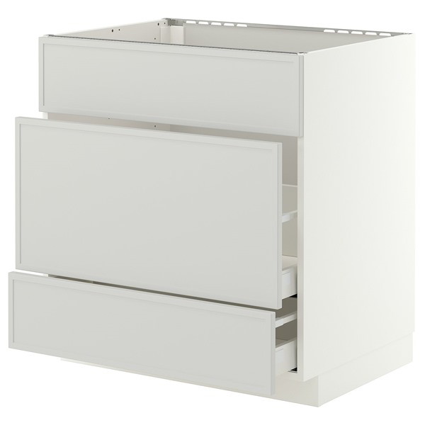 [IKEA/イケア/通販]METOD メトード / MAXIMERA マキシメーラ ベースキャビネット シンク用+引き出し前部3枚/引き出し2個, ホワイト/アスプウッデン ライトグレー, 80x60x80 cm[7](a)(29604877)