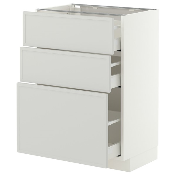 [IKEA/イケア/通販]METOD メトード / MAXIMERA マキシメーラ ベースキャビネット 引き出し3段付き, ホワイト/アスプウッデン ライトグレー, 60x41x80 cm[7](a)(69606271)