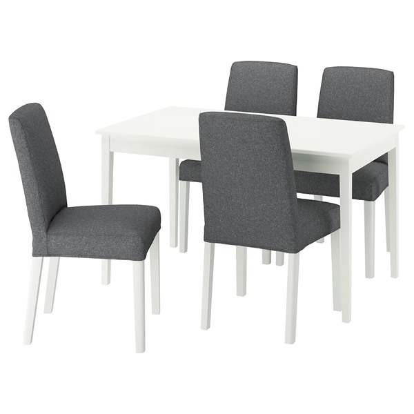 [IKEA/イケア/通販]NASINGE ネースィンゲ / BERGMUND ベリムンド テーブル＆チェア4脚, ホワイト/グンナレド ミディアムグレー ホワイト, 130/190x80 cm[10](a)(89602955)