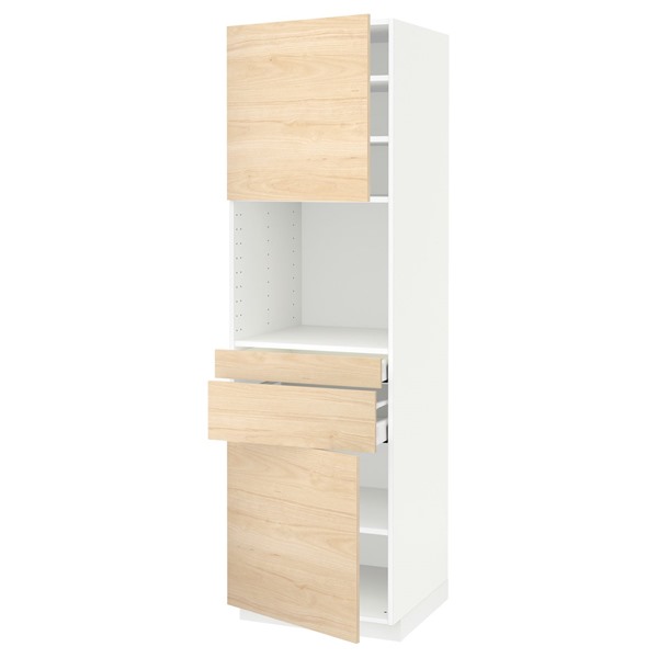 [IKEA/イケア/通販]METOD メトード / MAXIMERA マキシメーラ ハイキャビネット 電子レンジ用 引き出し2個/扉2枚付き, ホワイト/アスケルスンド ライトアッシュ調, 60x60x200 cm[11](a)(09447954)