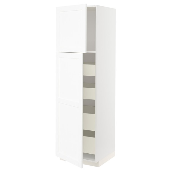 [IKEA/イケア/通販]METOD メトード / MAXIMERA マキシメーラ ハイキャビネット 扉2枚/棚板/引き出し4個付き, ホワイト エンコーピング/ホワイト 木目調, 60x60x200 cm[14](a)(19474112)