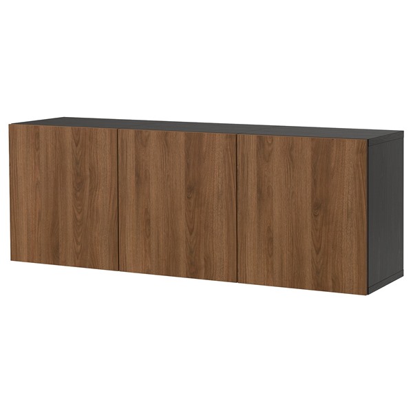 [IKEA/イケア/通販]BESTA ベストー 壁取り付け式キャビネットコンビネーション, ブラックブラウン/ラップヴィーケン ウォールナット調, 180x42x64 cm[15](a)(99612218)