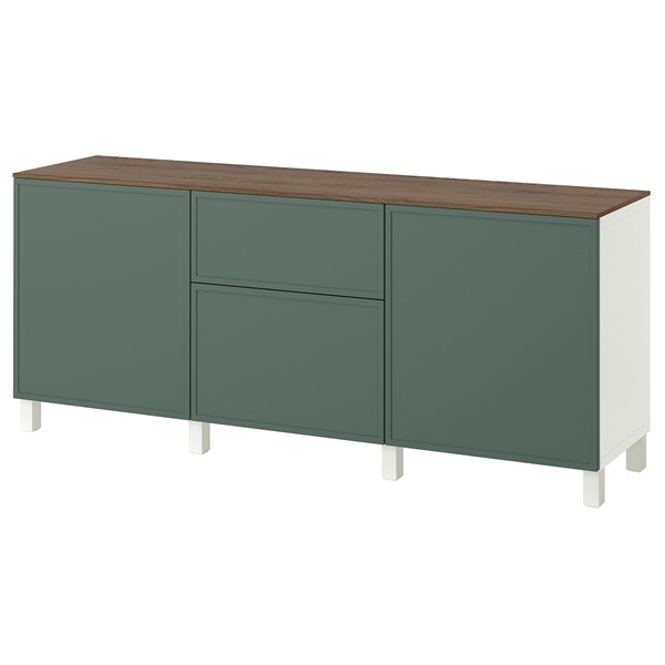 [IKEA/イケア/通信販売]BESTA ベストー 納めるズボン下 抽き出し付, 白いこと/クルークマカーレ 靉靆たる薄墨色緑であること, 180x42x75 糎[17](a)(29602859)