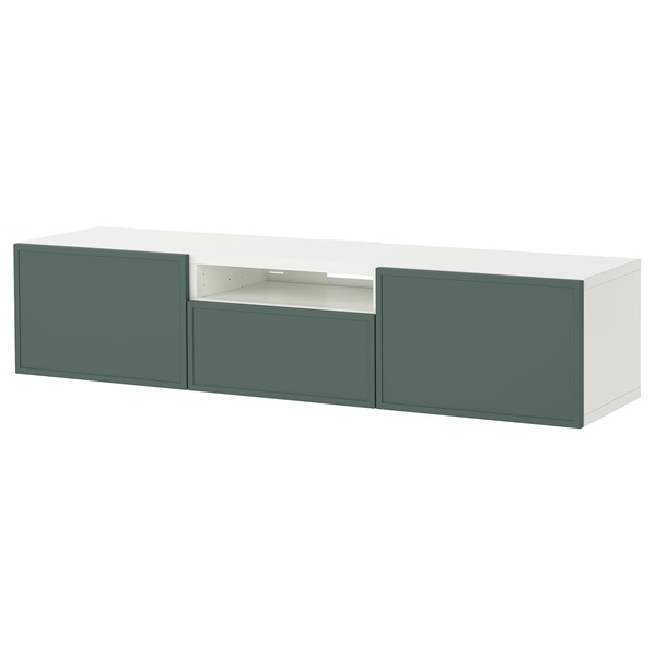 [IKEA/イケア/通販]BESTA ベストー テレビ台, ホワイト/クルークマカーレ ダークグレーグリーン, 180x42x39 cm[12](a)(59611485)