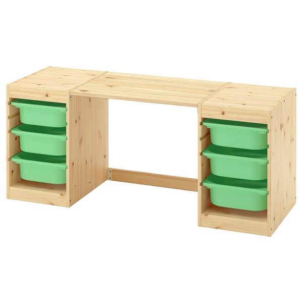 [IKEA/イケア/通販]TROFAST トロファスト デスク 収納ボックス付き, ライトホワイトステインパイン ライトグリーン, 124x44x53 cm[9](a)(69613945)