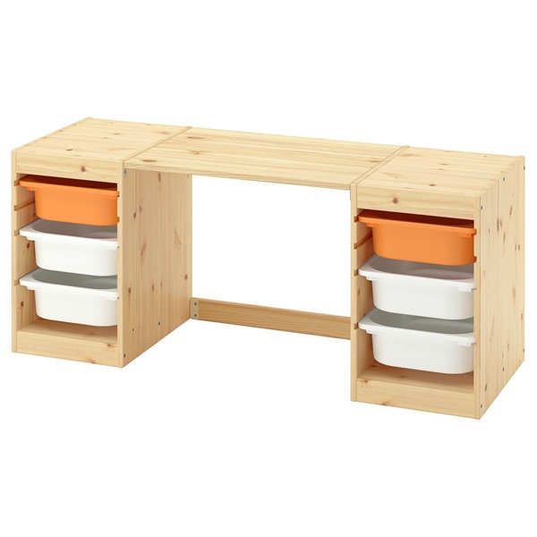 [IKEA/イケア/通販]TROFAST トロファスト デスク 収納ボックス付き, ライトホワイトステインパイン/ライトオレンジ ホワイト, 124x44x53 cm[9](a)(09613910)｜WEBYセレクション　店