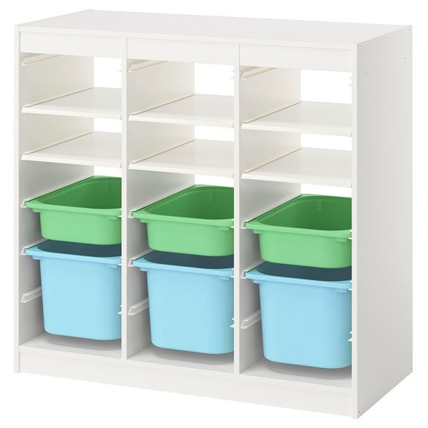 [IKEA/イケア/通販]TROFAST トロファスト 収納コンビネーション, 棚/ボックス付き ルームディバイダ&mdash;/ホワイト ライトグリーン ライトブルー, 99x44x95 cm[11](a)(99613109)｜WEBYセレクション　店