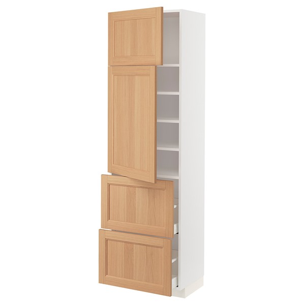 [IKEA/イケア/通販]METOD メトード / MAXIMERA マキシメーラ ハイキャビネット 扉2枚+引き出し2段付き, ホワイト/ヴェードハムン オーク, 60x41x200 cm[11](a)(79438828)
