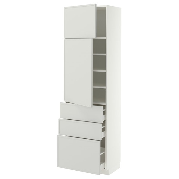 [IKEA/イケア/通販]METOD メトード / MAXIMERA マキシメーラ ハイキャビネット 棚板/引き出し3個/扉2枚付き, ホワイト/アスプウッデン ライトグレー, 60x41x200 cm[13](a)(19604571)