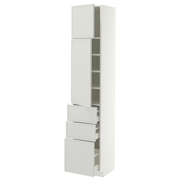 [IKEA/イケア/通販]METOD メトード / MAXIMERA マキシメーラ ハイキャビネット 棚板/引き出し3個/扉2枚付き, ホワイト/アスプウッデン ライトグレー, 40x41x200 cm[13](a)(19604868)
