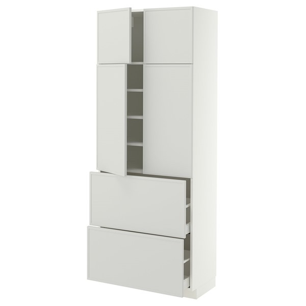 [IKEA/イケア/通販]METOD メトード / MAXIMERA マキシメーラ ハイキャビネット 棚板/引き出し2個/扉4枚付き, ホワイト/アスプウッデン ライトグレー, 80x41x200 cm[15](a)(19605354)｜WEBYセレクション　店