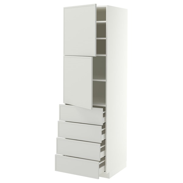 [IKEA/イケア/通販]METOD メトード / MAXIMERA マキシメーラ ハイキャビネット 棚板/引き出し4個/扉2枚付き, ホワイト/アスプウッデン ライトグレー, 60x60x200 cm[15](a)(39605310)｜WEBYセレクション　店
