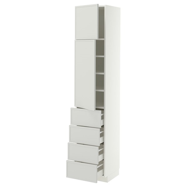 [IKEA/イケア/通販]METOD メトード / MAXIMERA マキシメーラ ハイキャビネット 扉2枚/棚板/引き出し4個付き, ホワイト/アスプウッデン ライトグレー, 40x41x200 cm[15](a)(49604616)