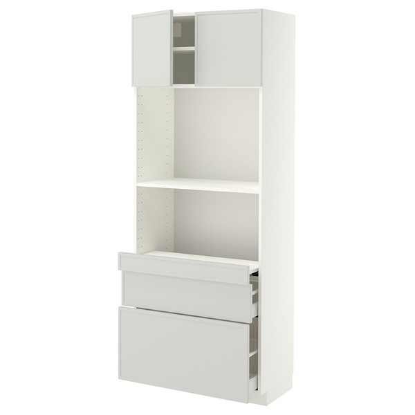 [IKEA/イケア/通販]METOD メトード / MAXIMERA マキシメーラ ハイキャビネット 引き出し式シェルフ/引き出し2個/扉2枚付き, ホワイト/アスプウッデン ライトグレー, 80x41x200 cm[12](a)(49605828)｜WEBYセレクション　店