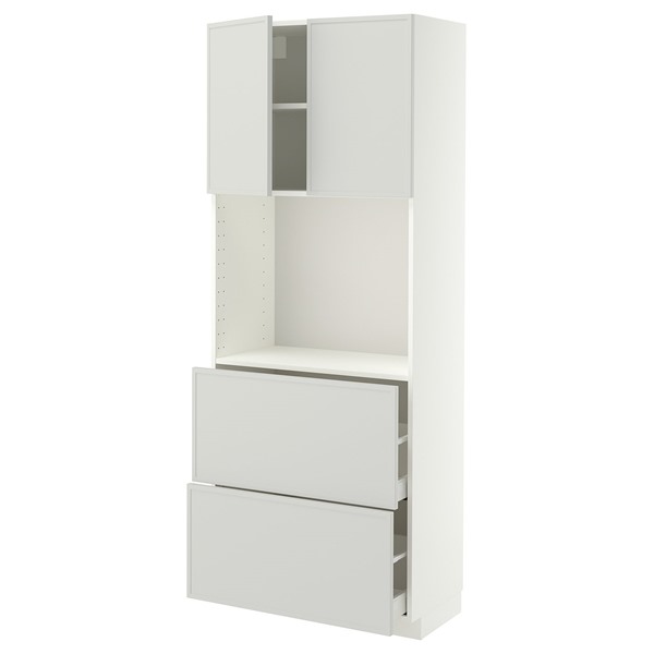 [IKEA/イケア/通販]METOD メトード / MAXIMERA マキシメーラ ハイキャビネット 棚板/引き出し2個付き, ホワイト/アスプウッデン ライトグレー, 80x41x200 cm[10](a)(79604747)｜WEBYセレクション　店