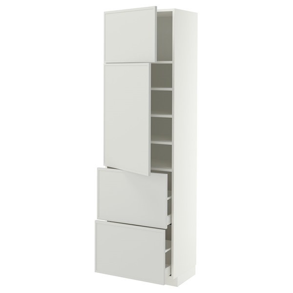 [IKEA/イケア/通販]METOD メトード / MAXIMERA マキシメーラ ハイキャビネット 扉2枚+引き出し2段付き, ホワイト/アスプウッデン ライトグレー, 60x41x200 cm[11](a)(89604252)