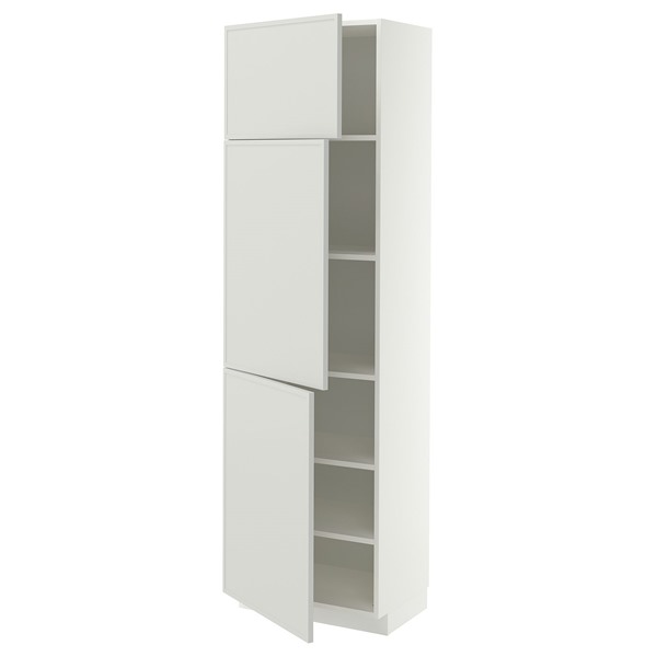 [IKEA/イケア/通販]METOD メトード ハイキャビネット 棚板/扉3枚付き, ホワイト/アスプウッデン ライトグレー, 60x41x200 cm[9](a)(89604940)