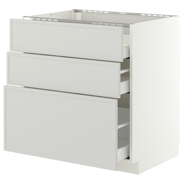 [IKEA/イケア/通販]METOD メトード / MAXIMERA マキシメーラ ベースキャビネット コンロ用/引き出し前部3枚/引き出し3個, ホワイト/アスプウッデン ライトグレー, 80x60x80 cm[8](a)(69605375)｜WEBYセレクション　店