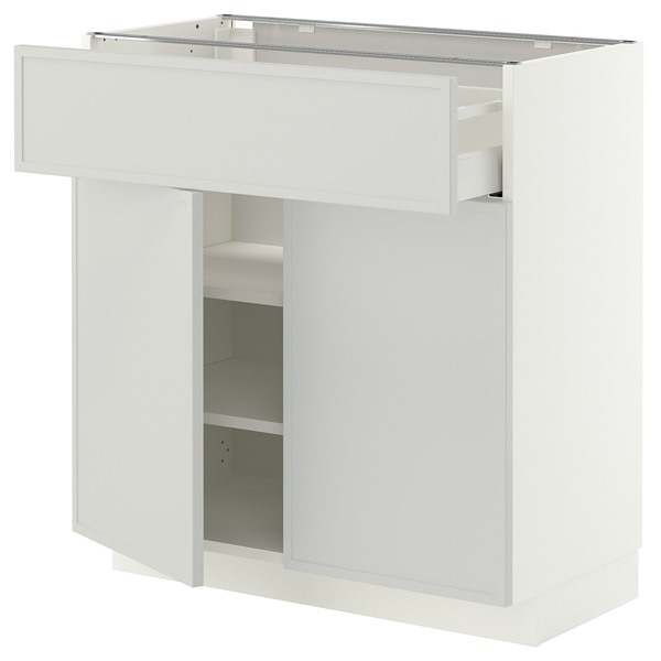 [IKEA/イケア/通販]METOD メトード / MAXIMERA マキシメーラ ベースキャビネット 引き出し＆扉2枚付き, ホワイト/アスプウッデン ライトグレー, 80x41x80 cm[8](a)(79604931)｜WEBYセレクション　店