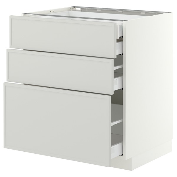 [IKEA/イケア/通販]METOD メトード / MAXIMERA マキシメーラ ベースキャビネット 引き出し前部3枚/引き出し4個付き, ホワイト/アスプウッデン ライトグレー, 75x60x80 cm[9](a)(89604247)