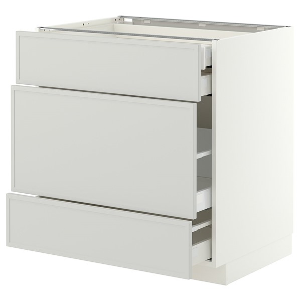 [IKEA/イケア/通販]METOD メトード / MAXIMERA マキシメーラ ベースキャビネット 引き出し前部3枚/引き出し4個付き, ホワイト/アスプウッデン ライトグレー, 80x60x80 cm[9](a)(99604548)｜WEBYセレクション　店
