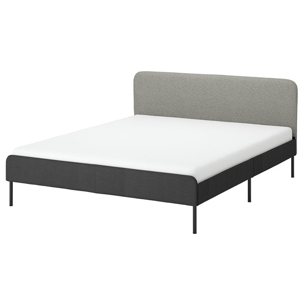 [IKEA/イケア/通販]SLATTUM スラットゥム ファブリックベッドフレーム, ヴィースレ ダークグレー/ヘッドボード用カバー付き エレリュッド グレー/ベージュ, 160x200 cm[AG](69613484)