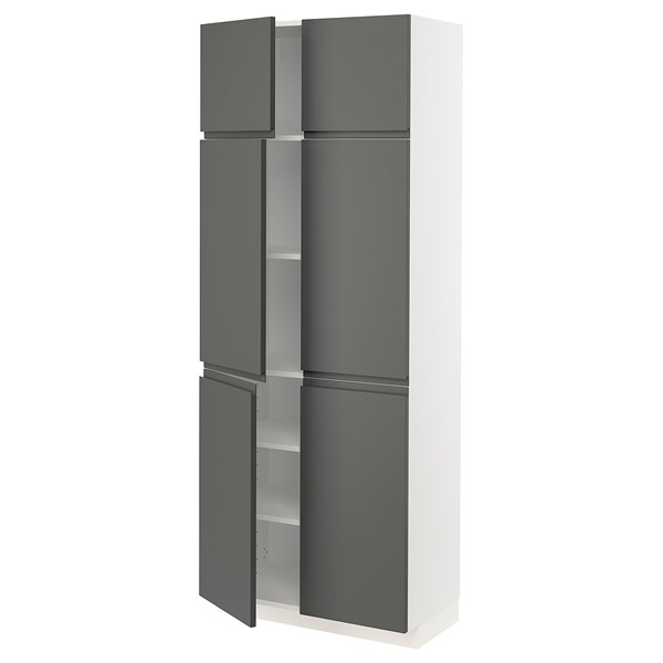 [IKEA/イケア/通販]METOD メトード ハイキャビネット 棚板/扉4枚付き, ホワイト/ヴォックストルプ ダークグレー, 80x41x200 cm[15](89447813)