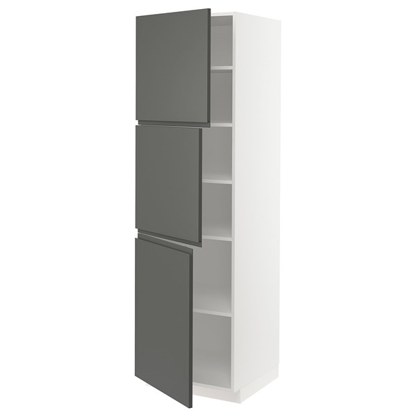 [IKEA/イケア/通販]METOD メトード ハイキャビネット 棚板/扉3枚付き, ホワイト/ヴォックストルプ ダークグレー, 60x60x200 cm[9](99449294)