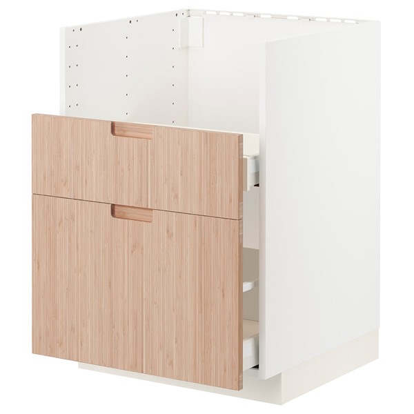 [IKEA/イケア/通販]METOD メトード / MAXIMERA マキシメーラ ベースキャビネット TALLSJON/タルショーン シンク用, ホワイト/フロイエレード ライトバンブー, 60x60 cm[8](89550145)｜WEBYセレクション　店