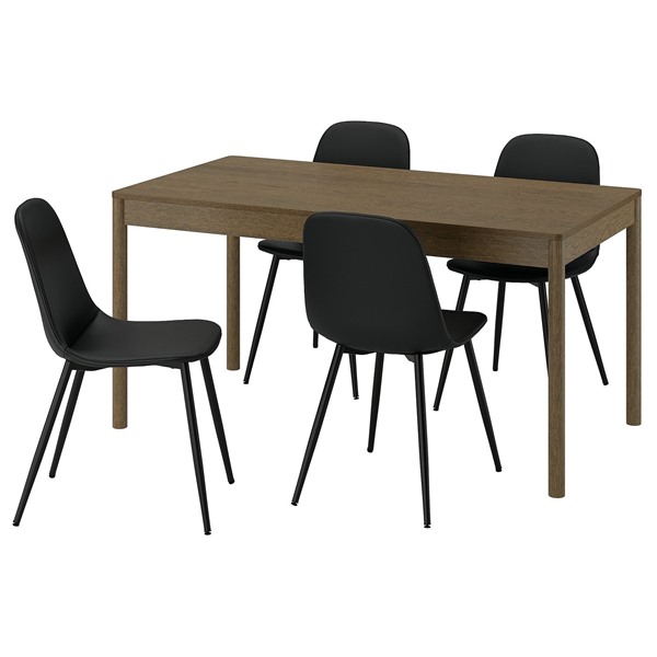 [IKEA/イケア/通販]TONSTAD トンスタード / NORDMANSSKAR ノルドマンスシェール テーブル＆チェア4脚, ブラウンステインオーク材突き板/ボームスタード ブラック ブラック, 150x80 cm[10](99618437)｜WEBYセレクション　店