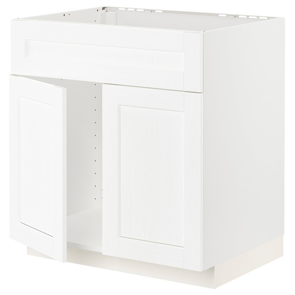 [IKEA/イケア/通販]METOD メトード ベースキャビネット シンク用 扉2枚/引き出し前部付き, ホワイト エンコーピング/ホワイト 木目調, 80x60x80 cm[7](89473878)