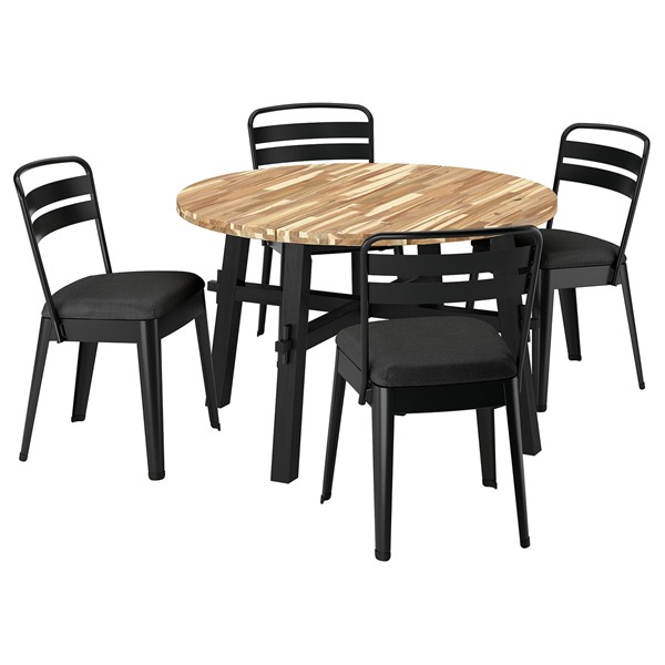 [IKEA/イケア/通販]SKOGSTA スコグスタ / RAMSNAS ラムスネス テーブル＆チェア4脚, アカシア材 ブラック/チャコール ヴィースレ ダークグレー, 120 cm[10](49623709)