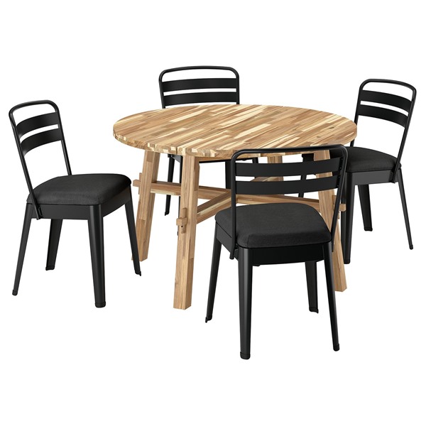 [IKEA/イケア/通販]SKOGSTA スコグスタ / RAMSNAS ラムスネス テーブル＆チェア4脚, アカシア材/チャコール ヴィースレ ダークグレー, 120 cm[10](69623713)