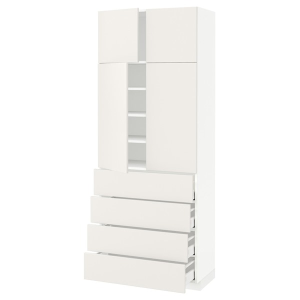 [IKEA/イケア/通販]METOD メトード / MAXIMERA マキシメーラ ハイキャビネット 棚板/引き出し4個/扉4枚付き, ホワイト/ヴェッディンゲ ホワイト, 80x41x200 cm[19](89470667)