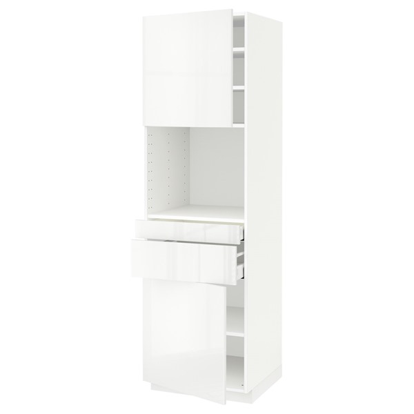 [IKEA/イケア/通販]METOD メトード / MAXIMERA マキシメーラ ハイキャビネット 電子レンジ用 引き出し2個/扉2枚付き, ホワイト/リンガフルト ホワイト, 60x60x200 cm[11](89453700)