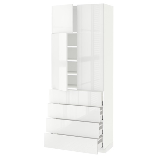[IKEA/イケア/通販]METOD メトード / MAXIMERA マキシメーラ ハイキャビネット 棚板/引き出し4個/扉4枚付き, ホワイト/リンガフルト ホワイト, 80x41x200 cm[19](99470515)｜WEBYセレクション　店