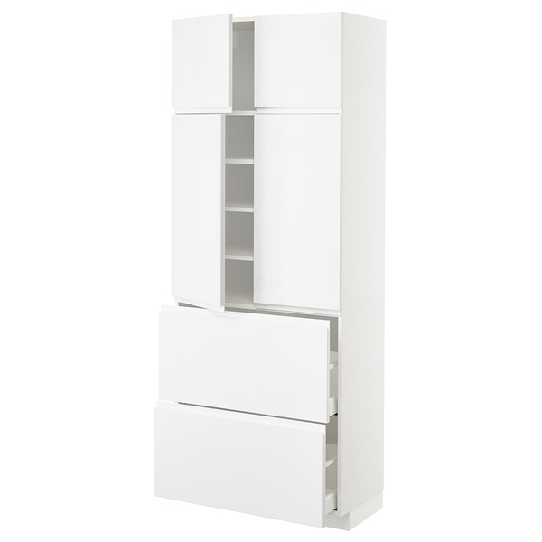 [IKEA/イケア/通販]METOD メトード / MAXIMERA マキシメーラ ハイキャビネット 棚板/引き出し2個/扉4枚付き, ホワイト/ヴォックストルプ ハイグロス/ホワイト, 80x41x200 cm[15](89448638)
