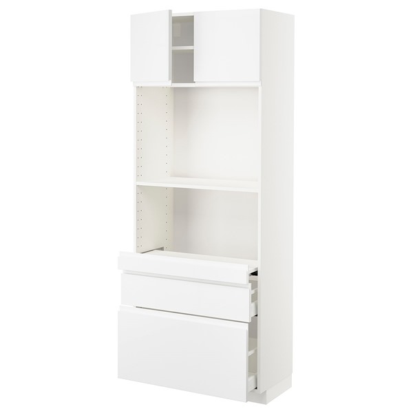 [IKEA/イケア/通販]METOD メトード / MAXIMERA マキシメーラ ハイキャビネット 引き出し式シェルフ/引き出し2個/扉2枚付き, ホワイト/ヴォックストルプ ハイグロス/ホワイト, 80x41x200 cm[12](89448285)｜WEBYセレクション　店