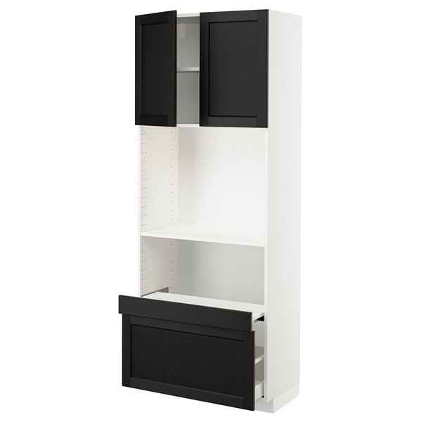 [IKEA/イケア/通販]METOD メトード / MAXIMERA マキシメーラ ハイキャビネット 引き出し式シェルフ/引き出し/扉2枚付き, ホワイト/レルヒッタン ブラックステイン, 80x41x200 cm[10](79448926)
