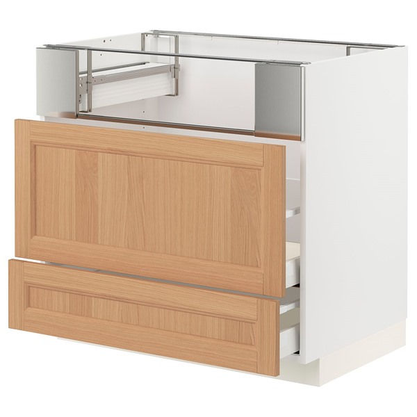 [IKEA/イケア/通販]METOD メトード / MAXIMERA マキシメーラ ベースキャビネット コンロ/フィッシュグリル/引き出し2個, ホワイト/ヴェードハムン オーク, 90x60x80 cm[8](89438823)｜WEBYセレクション　店