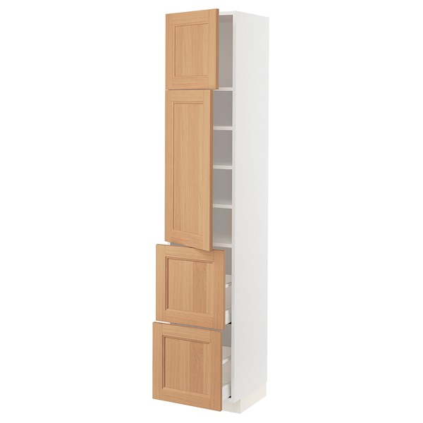 [IKEA/イケア/通販]METOD メトード / MAXIMERA マキシメーラ ハイキャビネット 扉2枚+引き出し2段付き, ホワイト/ヴェードハムン オーク, 40x41x200 cm[11](99438827)
