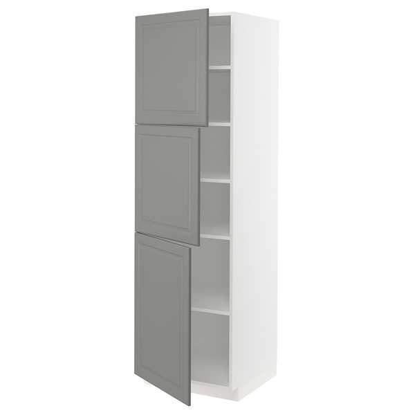 [IKEA/イケア/通販]METOD メトード ハイキャビネット 棚板/扉3枚付き, ホワイト/ボードビーン グレー, 60x60x200 cm[9](99452922)｜WEBYセレクション　店
