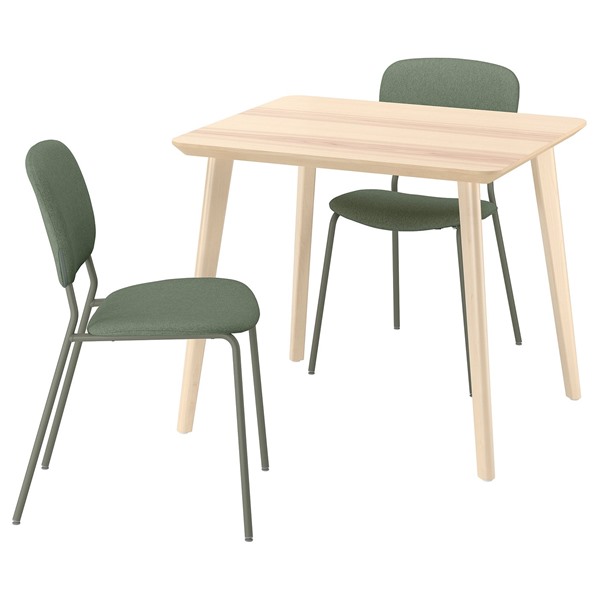 [IKEA/イケア/通販]LISABO リーサボー / VIHALS ヴィーハルス テーブル＆チェア2脚, アッシュ材突き板/グリーン ティッブレビ グレーグリーン, 88 cm[3](29634209)｜WEBYセレクション　店