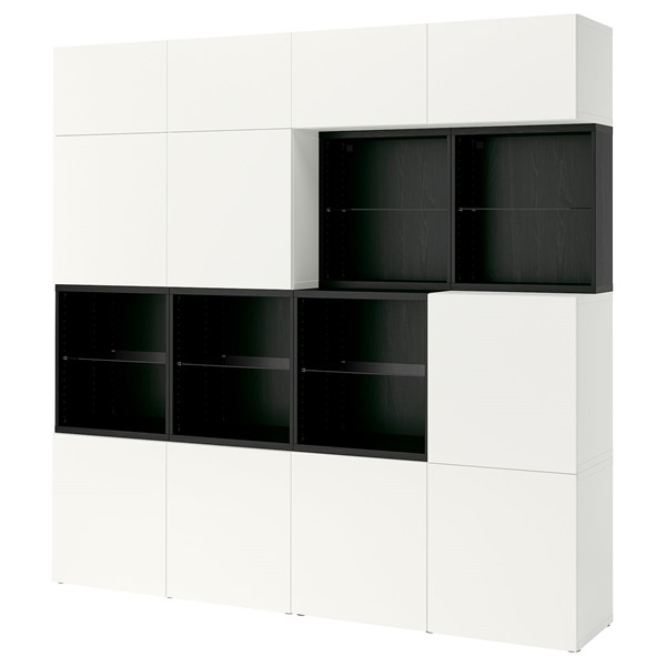 [IKEA/イケア/通販]BESTA ベストー 収納コンビネーション 扉付, ブラックブラウン/ラップヴィーケン ホワイト, 240x42x231 cm[42](49612452)｜WEBYセレクション　店