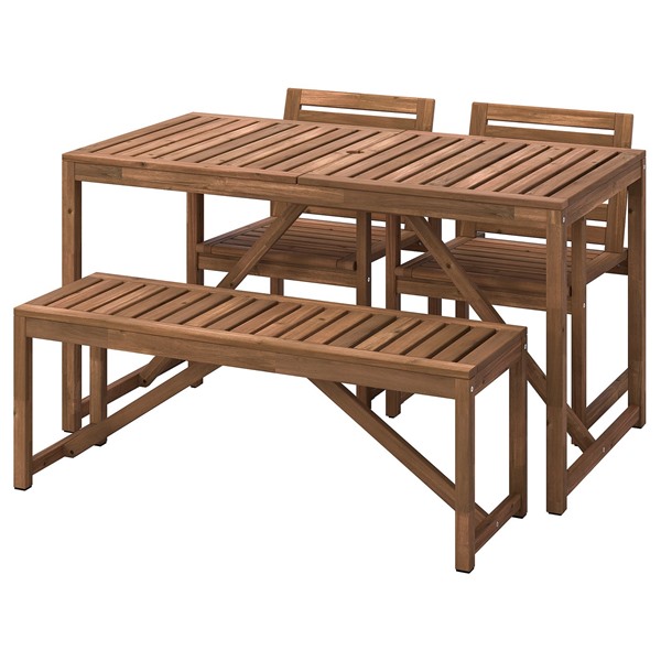 [IKEA/イケア/通販]NAMMARO ネッマローテーブル＋チェア2＋ベンチ 屋外用, ライトブラウンステイン,140 cm[3](09544375)｜WEBYセレクション　店