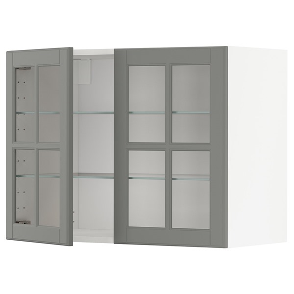 [IKEA/イケア/通販]METOD メトードウォールキャビネット 棚板/ガラス扉2枚付き, ホワイト/ボードビーン グレー,80x37x60 cm[4](39453222)｜WEBYセレクション　店 27,201円