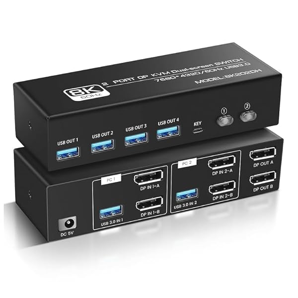 楽天市場】8K DP KVM切替器 4PC 2モニター、コピー/拡張モード USB 3.0