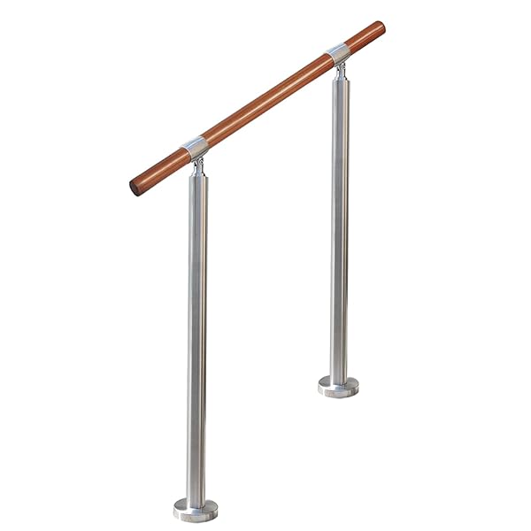 80 cm 屋内 屋外 階段 手すり 茶色 無垢材の手摺り ブナ丸棒 304ステンレス鋼 DIY 玄関 廊下 庭 角度調整可能 簡単な取り付け 外径35 mm 銀|彩り堂